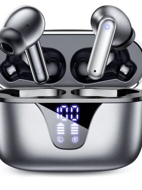 Amazon Silver True Wireless Earbuds with LED Charging Case